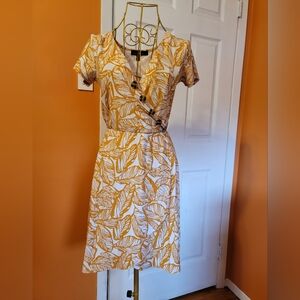 Derek Heart Mustard Yellow Leaf Print Dress